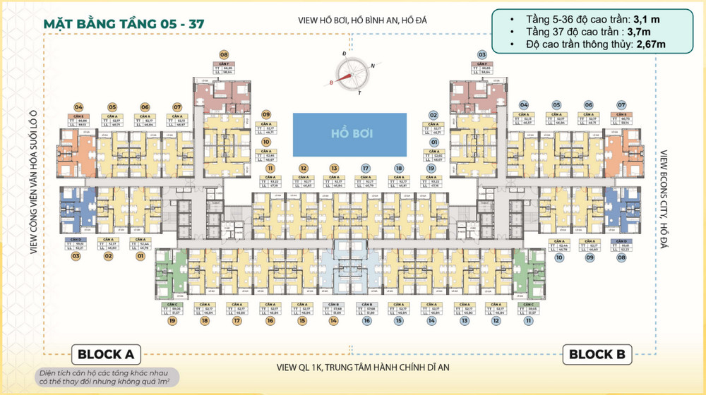 Mặt bằng tầng 5 đến 37 Bcons Aria